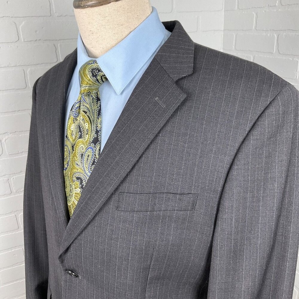 Jones New York Blazer Men 42 Gray Brown White Pinstripe Wool Classic Suit Jacket